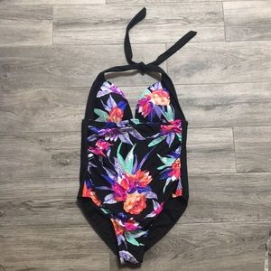NWOT St Johns bay one piece floral swim suit black